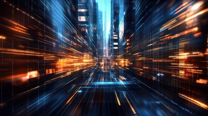 Urban Architecture Cityscape Illustration with Vibrant Light Effects