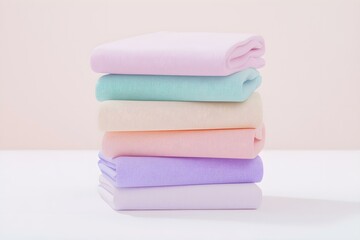 Soft Pastel Towels Stacked Neatly on a Clean Surface with Subtle Background for a Fresh Aesthetic