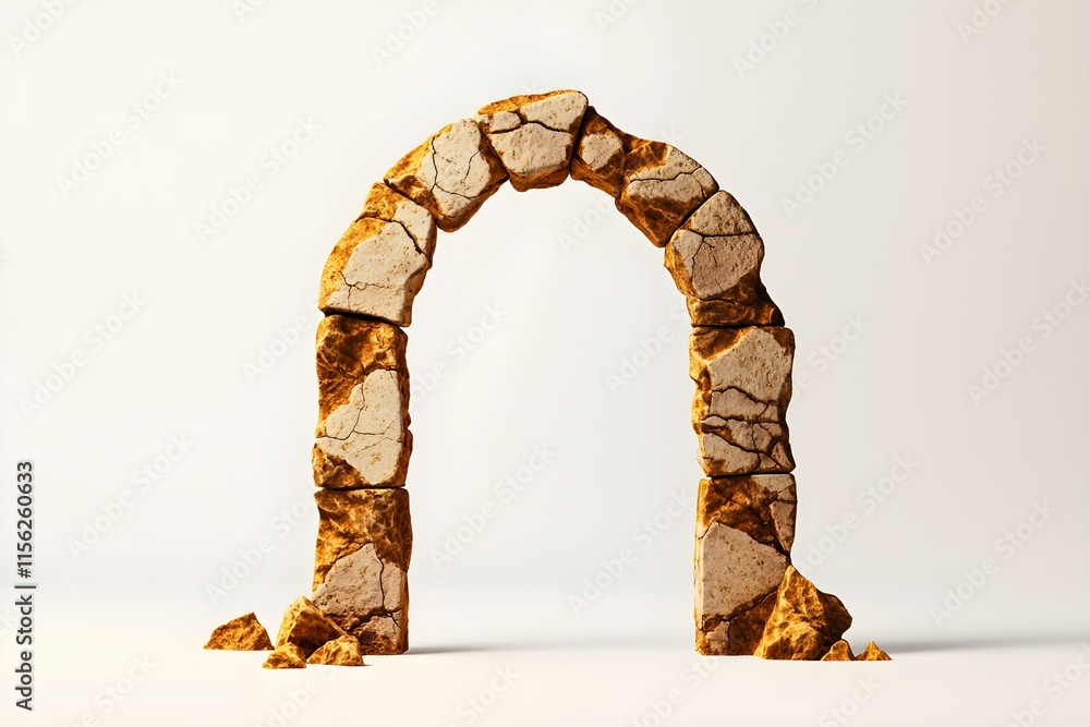 Poster unique textured stone arch isolated on white background for architectural and artistic concepts