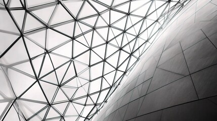 Fototapeta premium Monochrome Architectural Structure with Geometric Glass Windows