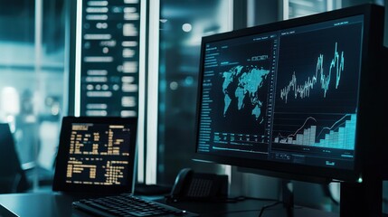Global financial data displayed on a computer monitor and tablet.