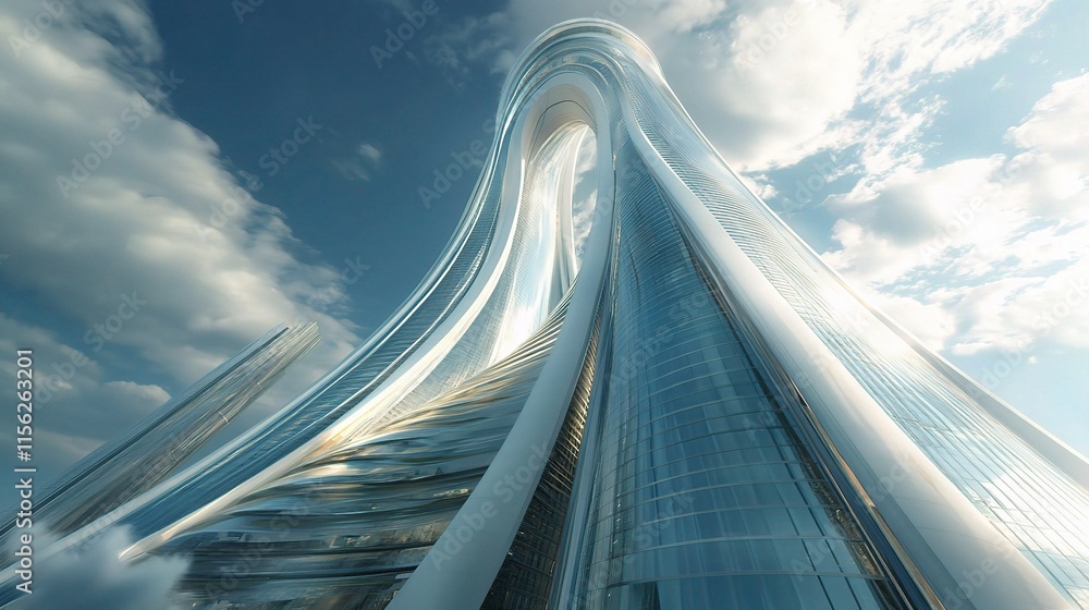 Aufkleber low angle view of futuristic architecture with sleek curves and designs