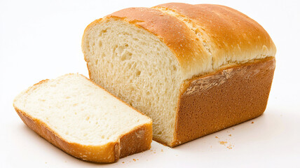 A freshly baked loaf of sourdough bread with a crispy golden crust, elegantly sliced to showcase its soft, airy interior, inviting a taste of homemade goodness.