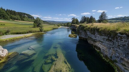 Areuse, river in the Neuch??tel Jura, Switzerland, Panorama