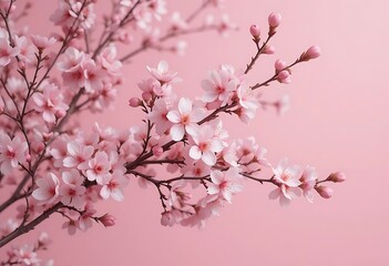 Fototapeta premium Delicate Pink Blossoms Branching Out Against Soft Pink Background