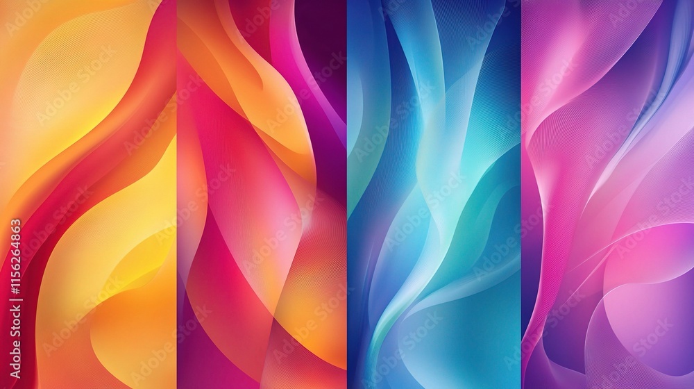 Aufkleber abstract fluid background set: a vibrant collection of four abstract backgrounds featuring flowing, 