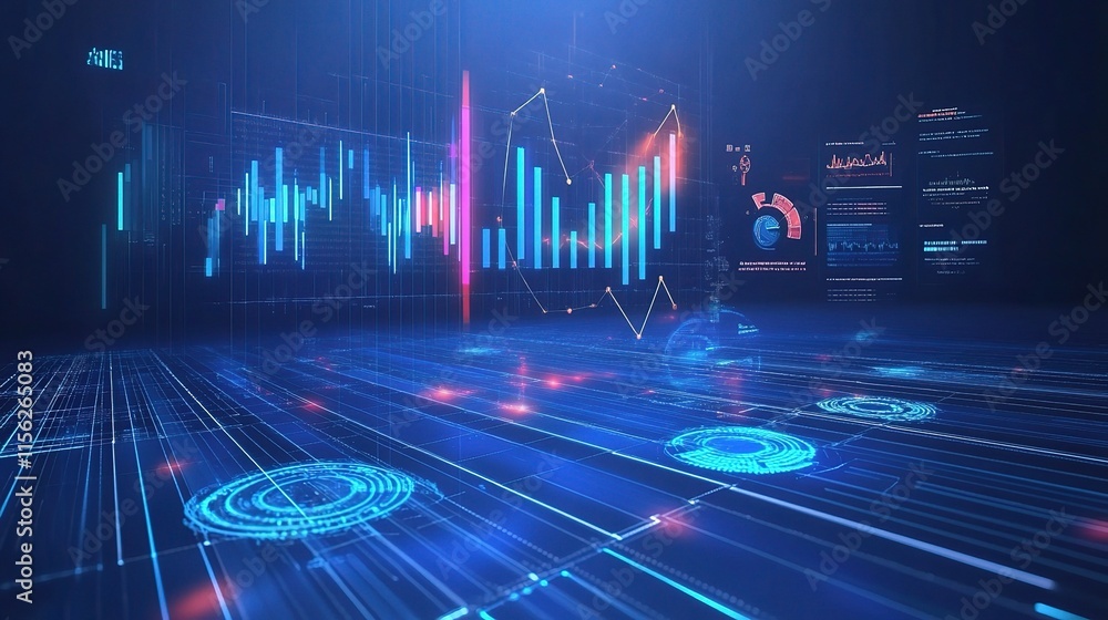 Aufkleber futuristic blue background with digital data visualization elements