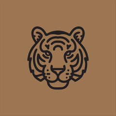 Abstract tiger head, icon logo template design, isolated background. Simple vector of tiger head Illustration line art tiger head