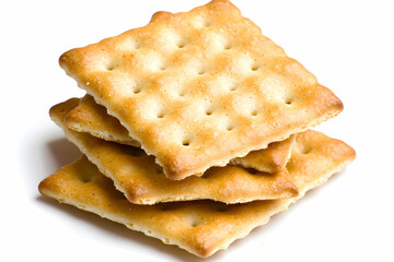Freshly Baked Crisp Crackers Stacked Neatly on a White Background for Culinary and Snack Themes