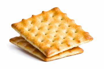 Fototapeta premium Freshly Baked Crackers Stacked on a White Background with Crisp Texture and Golden Color
