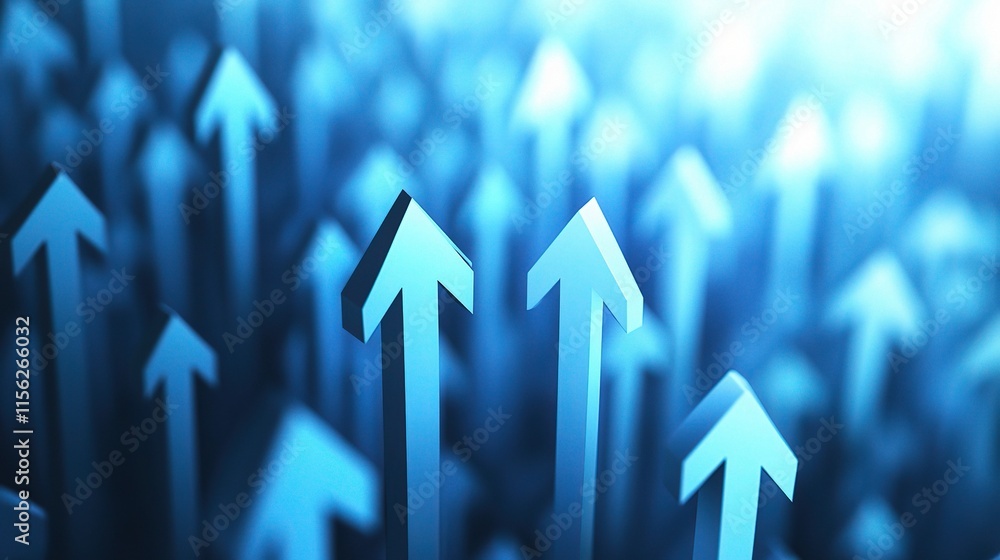 Poster upward pointing arrows on a blue background with stylish design