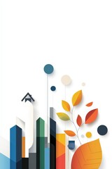 Abstract Cityscape with Colorful Leaves and Shapes