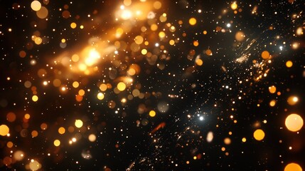 Fototapeta premium Abstract gold and black bokeh background with sparkles and glitter.