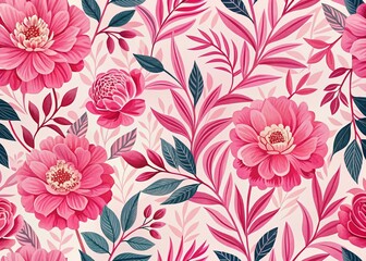 Fototapeta premium Cute Pink Flowers Print - Modern Botanical Silhouette