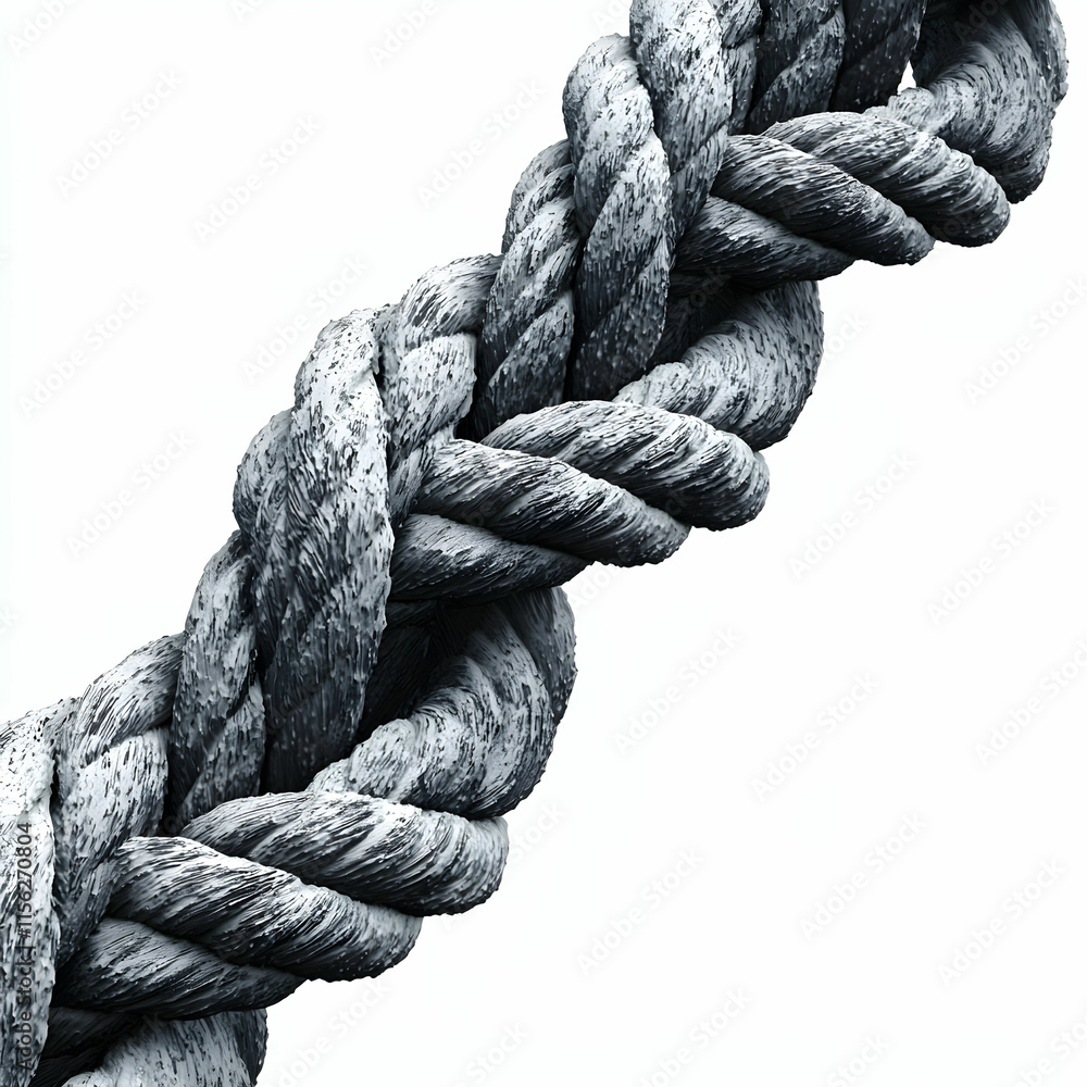 Poster textured close-up of twisted natural fiber rope with detailed weaving patterns and shadows on a ligh