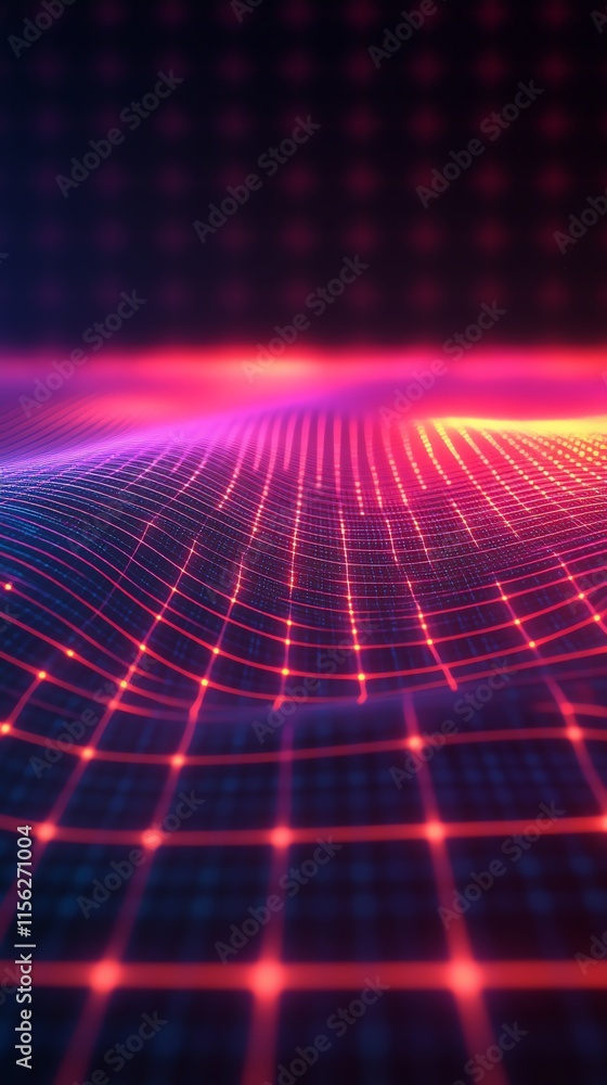Poster Abstract digital landscape with vibrant colors and grid patterns.