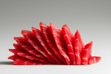 Slices of Fresh Red Tuna Arranged Elegantly on a Minimalist Background for Culinary Art and Gourmet Presentation