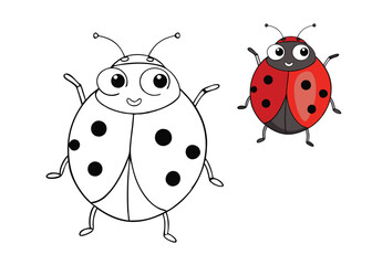 Obraz premium A ladybug coloring page features a cute, spotted insect with a rounded body, small legs, and antennae, set against a simple background for easy and fun coloring.