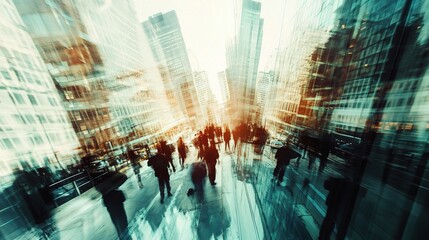 Fototapeta premium Abstract View of Business People Walking in a Cityscape Environment
