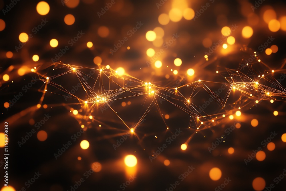 Poster abstract image of glowing golden lights and interconnected lines, evoking a sense of technology.