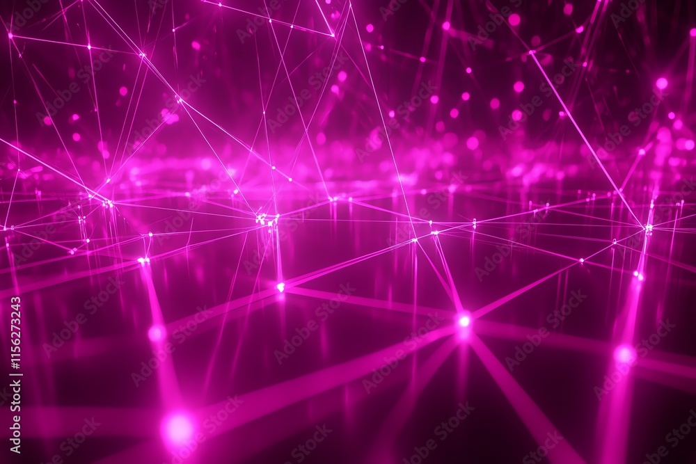 Poster a vibrant digital landscape featuring interconnected lines and glowing nodes in pink hues.