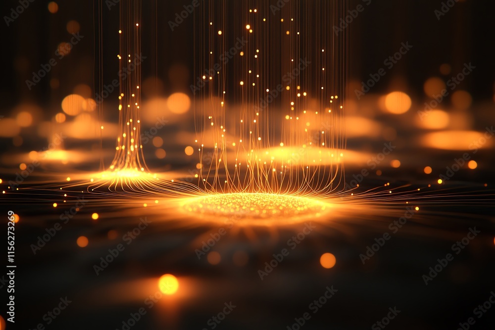 Poster abstract visualization of glowing particles and lines creating a dynamic, ethereal atmosphere.