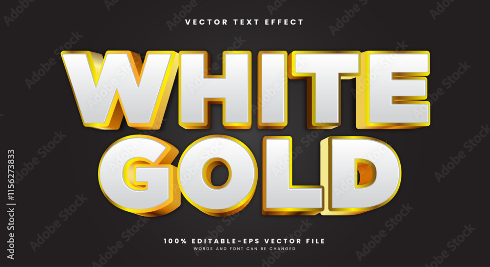 Poster white gold 3d sparkle style shiny editable text effect template premium vector
