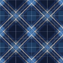 A blue plaid pattern featuring intersecting lines and geometric shapes.