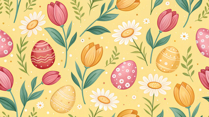 Spring Tulips and Easter Eggs, seamless
