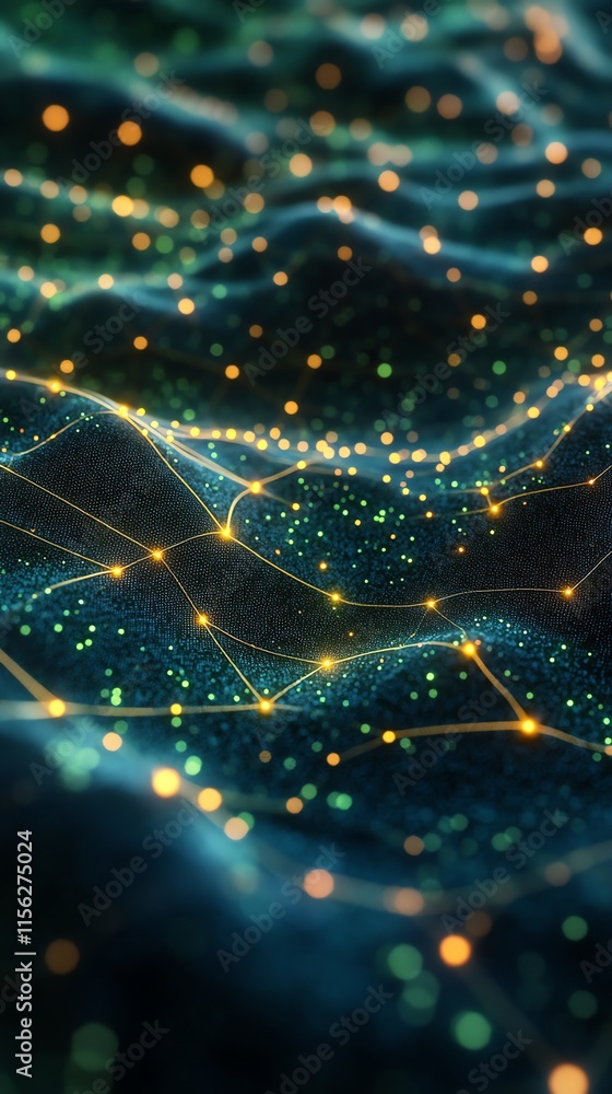 Aufkleber Abstract representation of a network with glowing nodes on a textured surface.