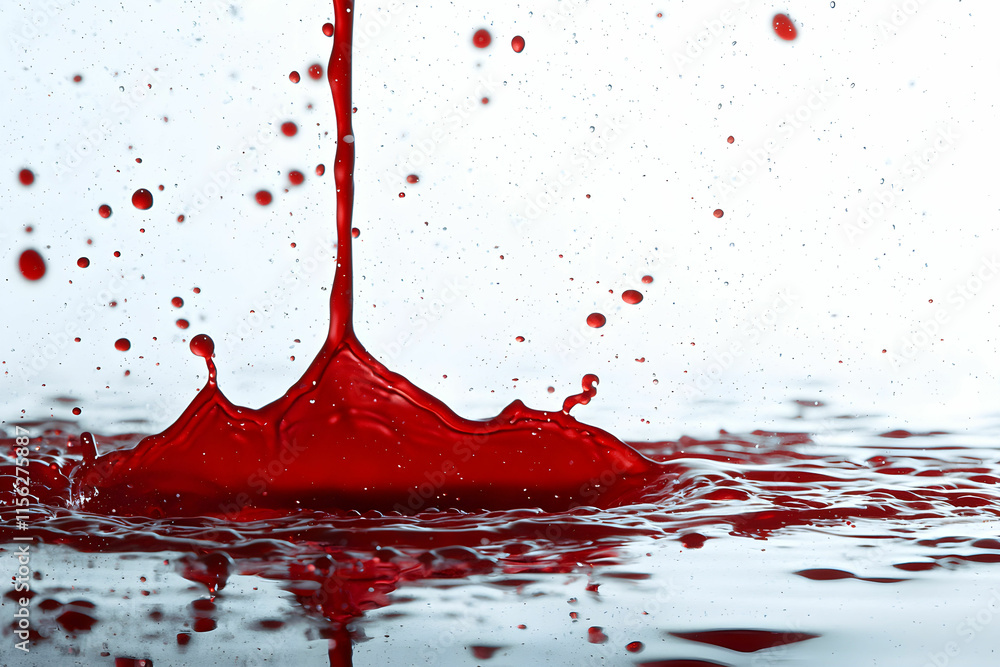 Aufkleber dynamic splash of red liquid creating vibrant droplets in a crystal clear environment with dramatic 
