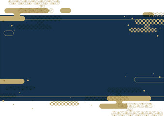 和風 エ霞 青 グラフィック フレーム 背景素材