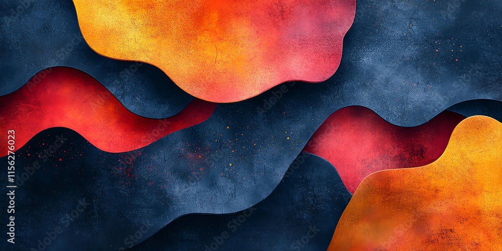 Aufkleber abstract design featuring flowing shapes in warm colors against a dark background.