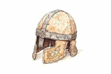 Fototapeta premium Detailed Vintage Warrior Helmet with Ornate Design and Rustic Elements for Historical and Fantasy Themes