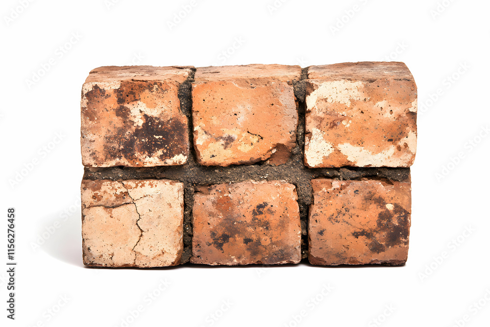 Aufkleber rustic red brick with weathered texture and cracks isolated on white background