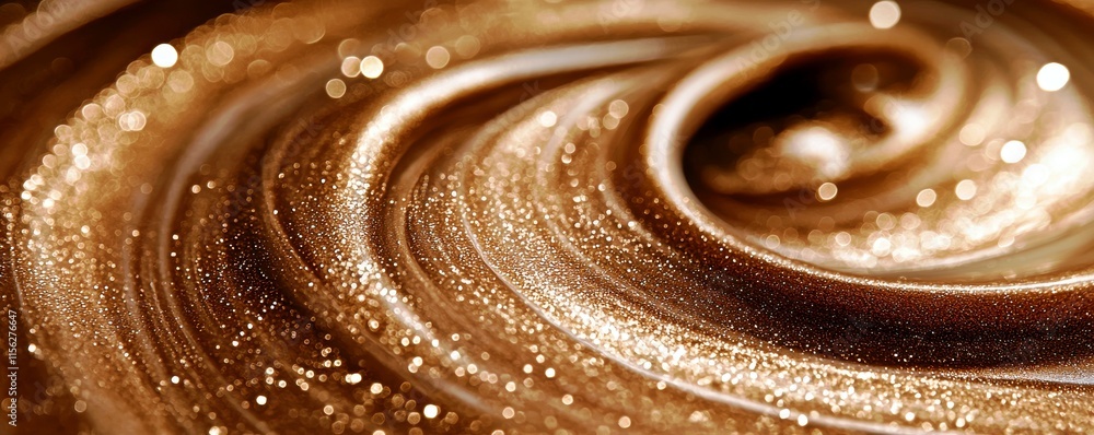 Poster shimmering swirls of golden brown liquid with sparkling texture creating an irresistible visual deli