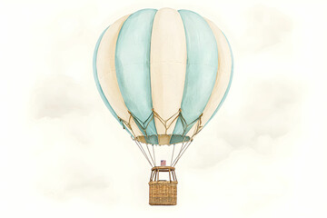 Fototapeta premium Colorful hot air balloon soaring through a pastel sky with fluffy clouds and a serene atmosphere