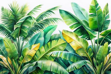 Double Exposure Watercolor Banana Leaves, Hawaii Wallpaper
