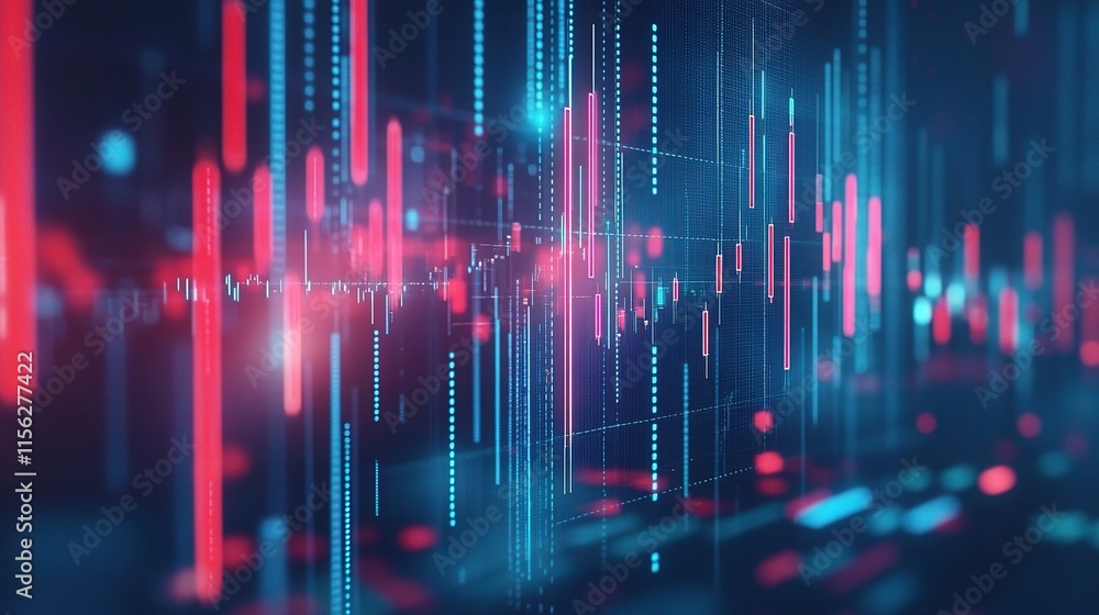 Poster abstract financial graph with uptrend lines and arrows in red blue