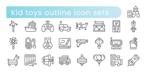 Kid toys outline icon sets