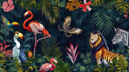 Jungle Animals in a Lush Tropical Setting