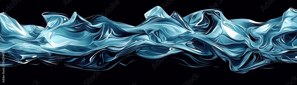 Poster abstract blue waves in motion, showcasing fluid textures and dynamic shapes with smooth curves again