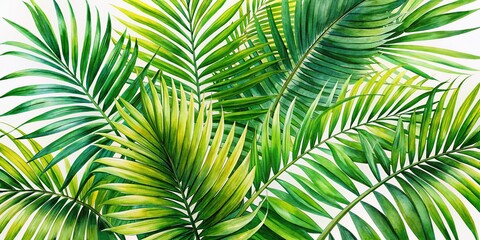 Drone Photography: Watercolor Palm Leaves, Green, Isolated