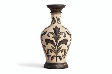 Elegant ceramic vase with intricate floral designs and a classic antique finish on a white background