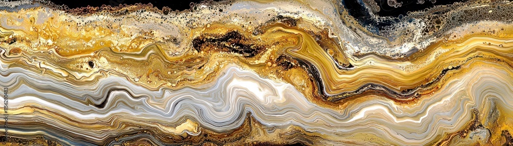 Poster abstract swirling pattern of brown and gold hues with a glossy texture resembling agate stone in a b