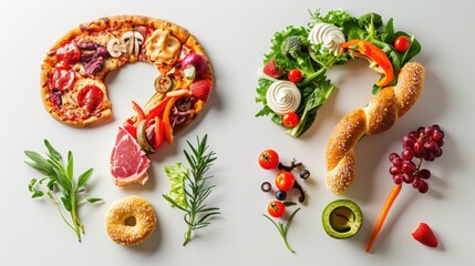 Question Mark Made of Food: Pizza vs Salad