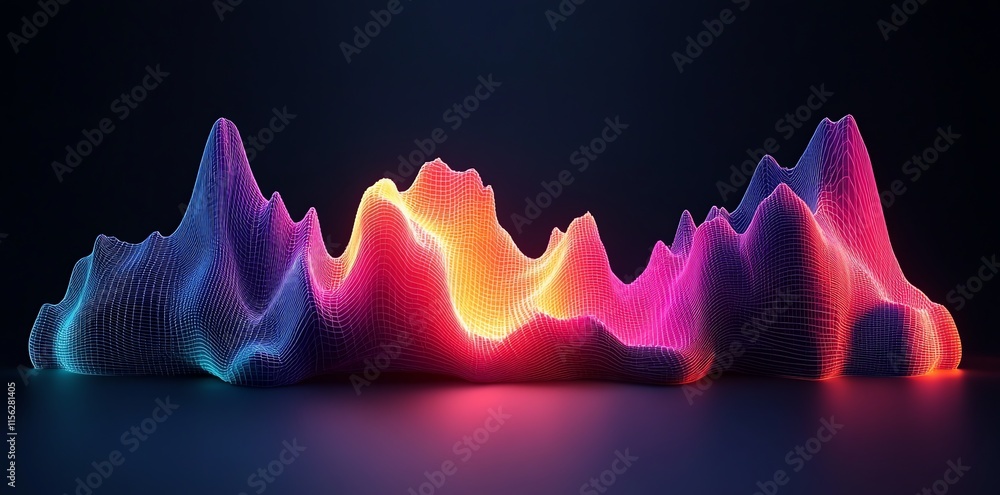 Poster A vibrant, abstract 3D waveform representing sound or data visualization.