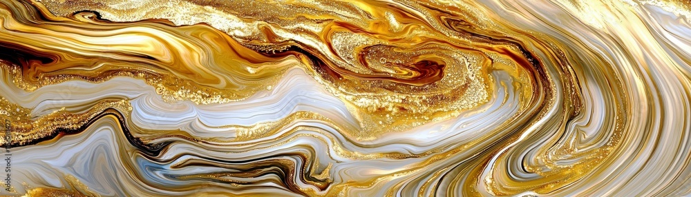 Poster abstract golden and cream swirling marble texture with intricate patterns and luminous highlights fo