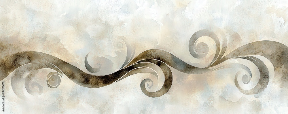 Poster abstract swirling design with soft earthy tones, elegant curves, and artistic texture creating a ser