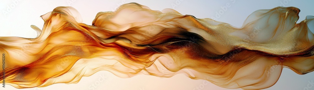 Aufkleber abstract flowing waves of golden and brown fabric, wavy texture blending with soft light in warm ton